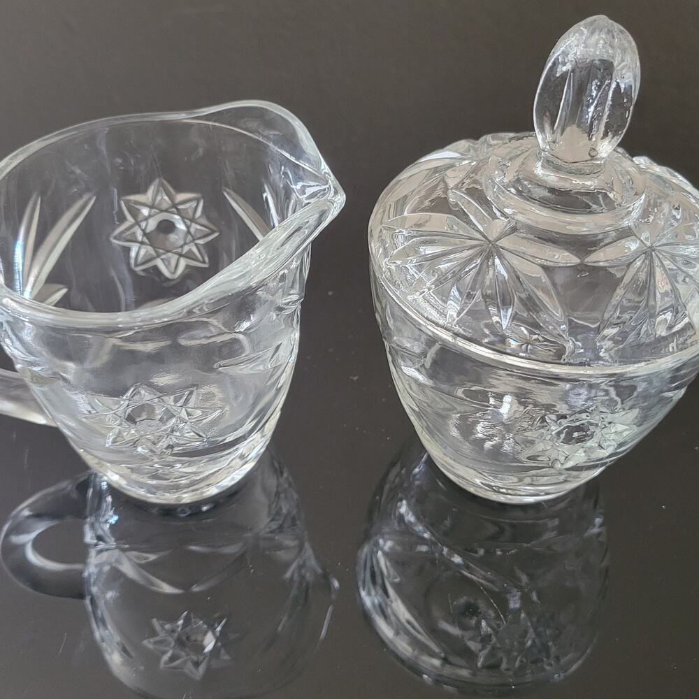 Vintage Mid Retro Century Modern Anchor Hocking Star of David Sugar and Creamer